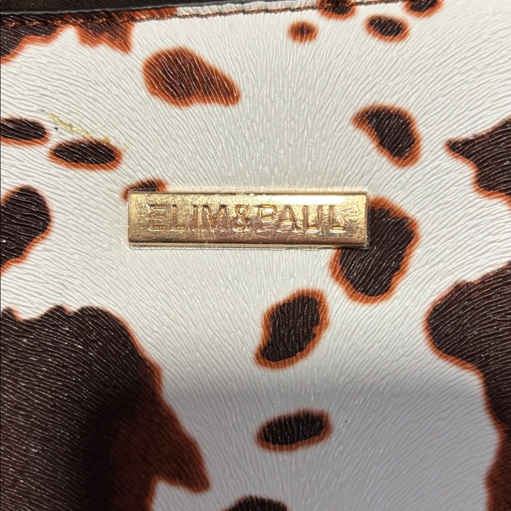 ELIM&PAUL Cow Print and Tan Tote Bag - Picture 2 of 7